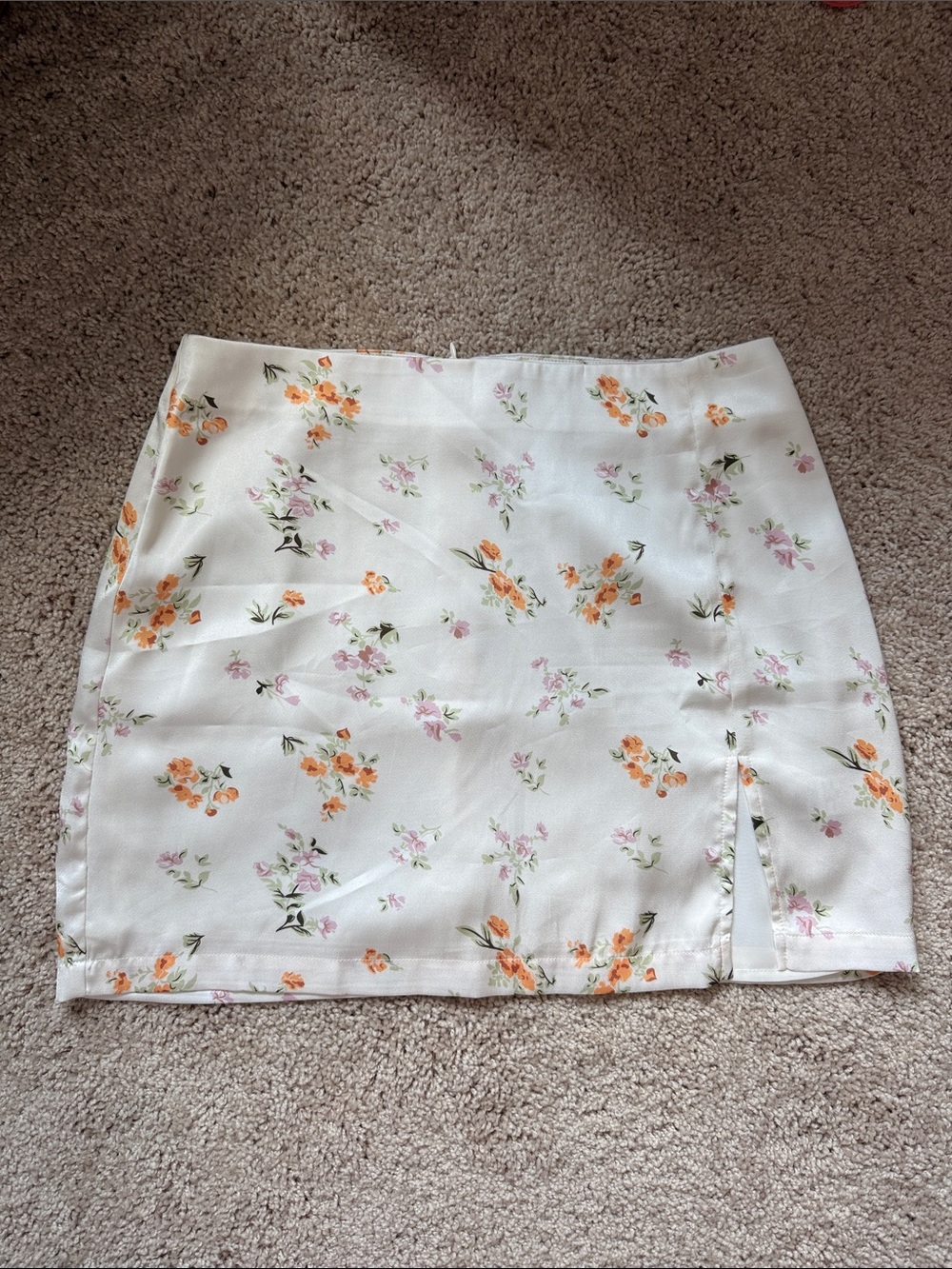 Cream Floral Mini Skirt with Orange and Pink Blossoms